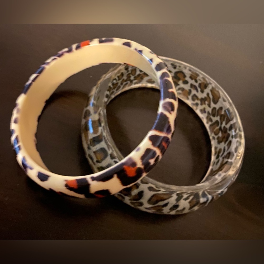 Chunky Leopard Print Statement Bangle Set | Bold Animal Print Bracelets | 7.5” - Picture 3 of 3